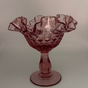 Vintage Fenton Thumbprint Pink Compote